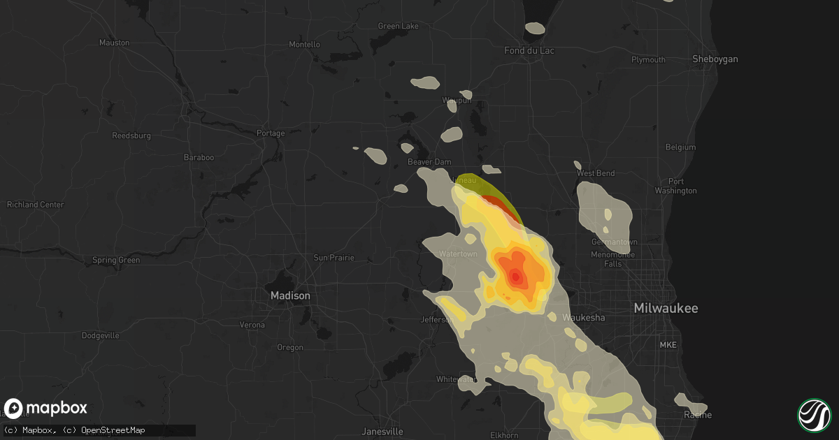 Hail map in Reeseville, WI on July 27, 2026