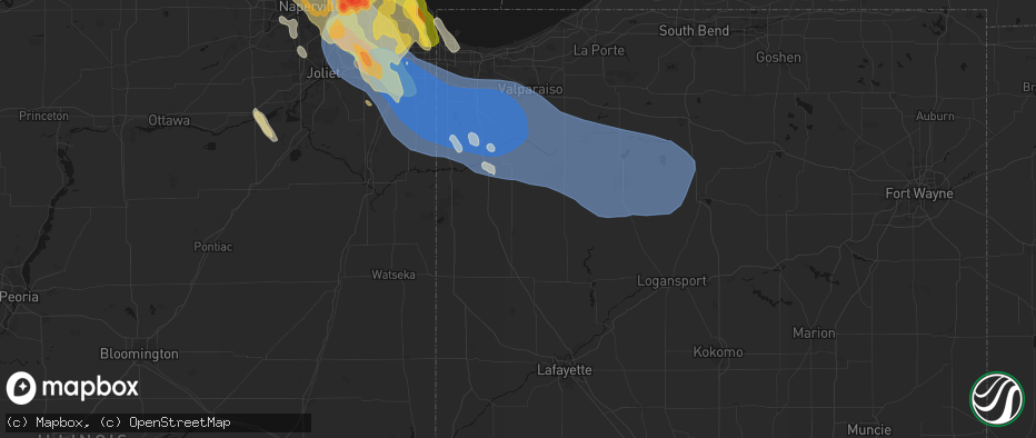 Hail map in Rensselaer, IN on July 27, 2026