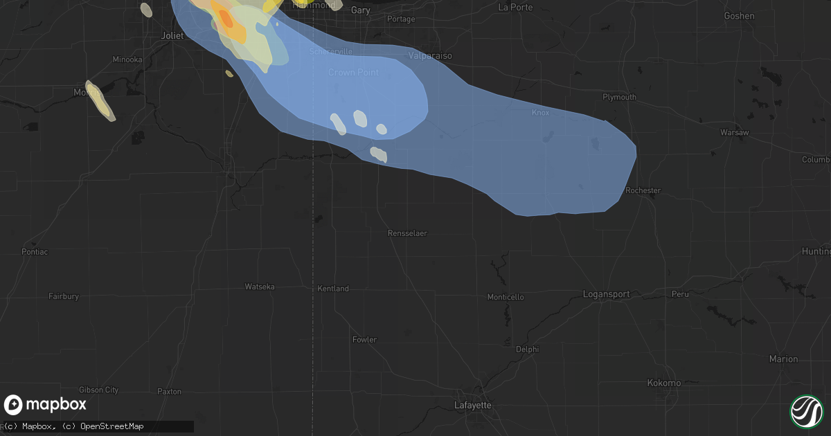 Hail map in Rensselaer, IN on July 27, 2026