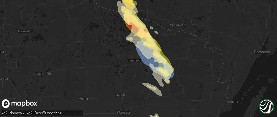 Hail map in Rhinelander, WI on July 27, 2026