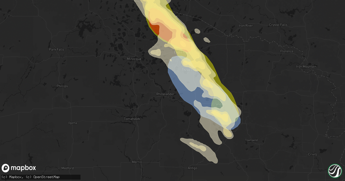 Hail map in Rhinelander, WI on July 27, 2026