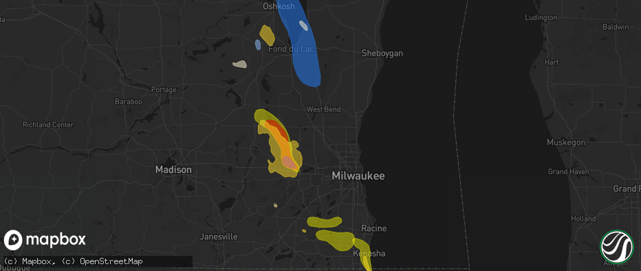 Hail map in Richfield, WI on July 27, 2026