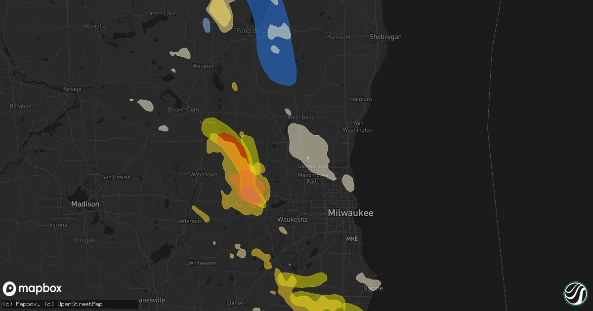 Hail map in Richfield, WI on July 27, 2026