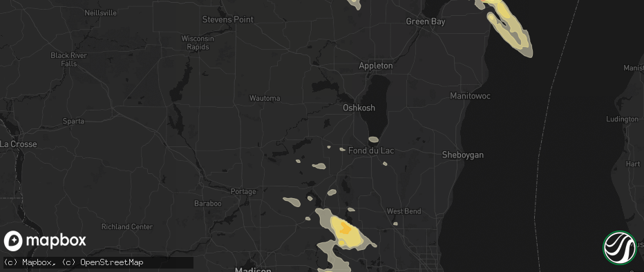 Hail map in Ripon, WI on July 27, 2026