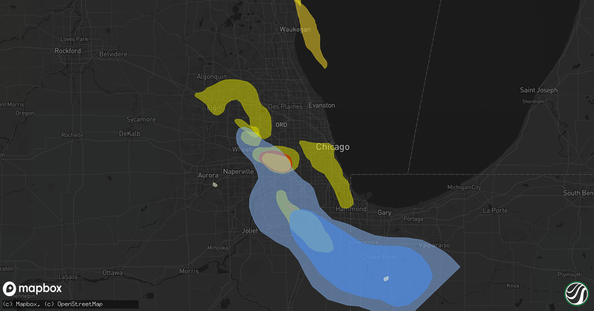 Hail map in Riverside, IL on July 27, 2026