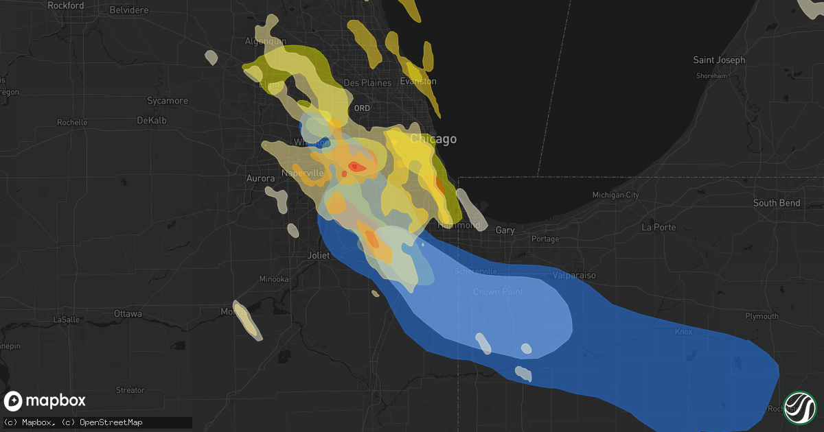 Hail map in Robbins, IL on July 27, 2026