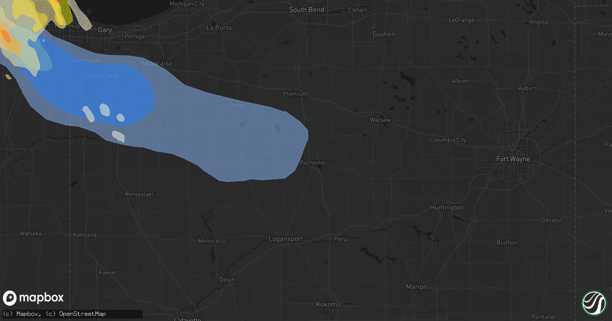 Hail map in Rochester, IN on July 27, 2026