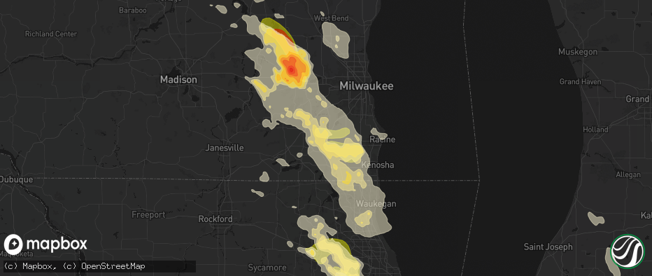 Hail map in Rochester, WI on July 27, 2026