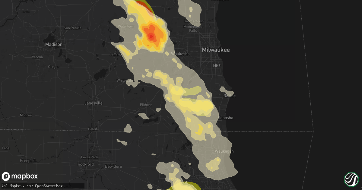 Hail map in Rochester, WI on July 27, 2026