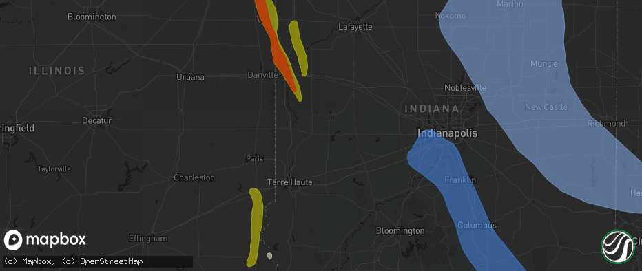 Hail map in Rockville, IN on July 27, 2026