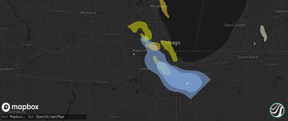 Hail map in Romeoville, IL on July 27, 2026