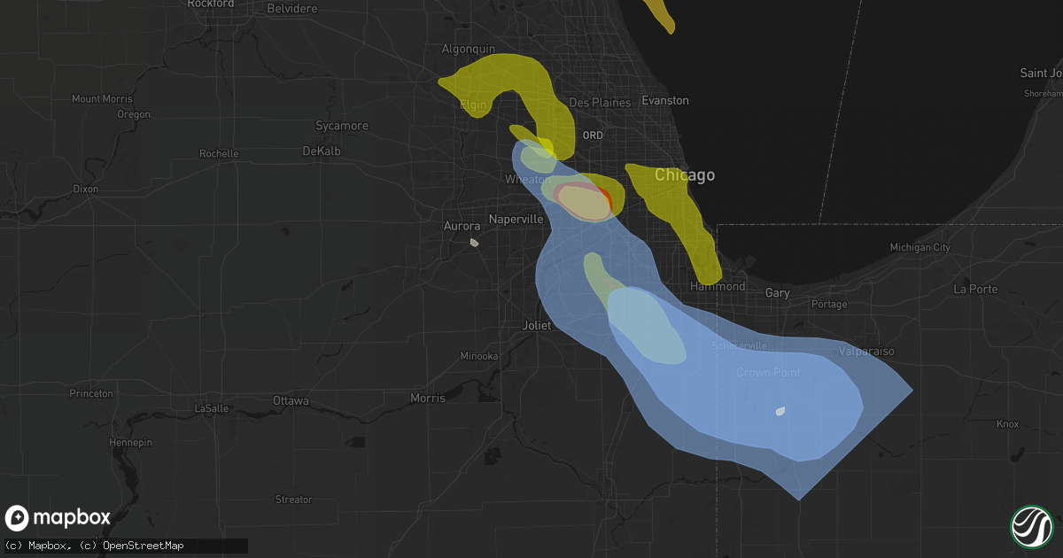 Hail map in Romeoville, IL on July 27, 2026