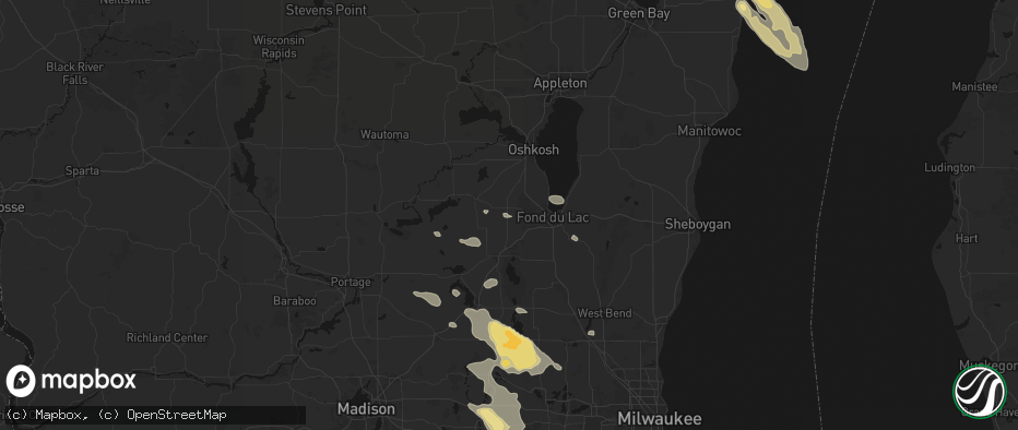Hail map in Rosendale, WI on July 27, 2026
