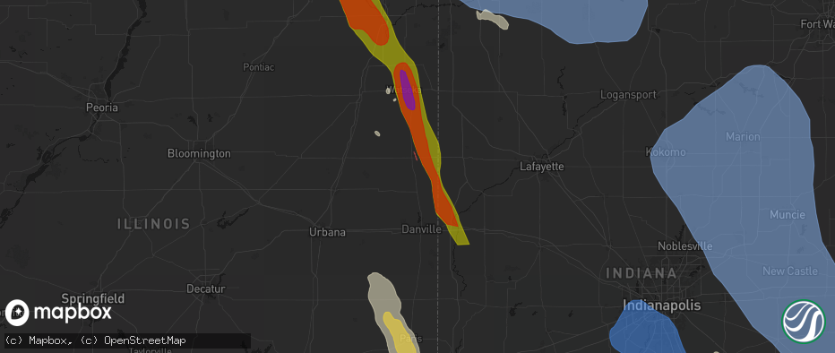 Hail map in Rossville, IL on July 27, 2026