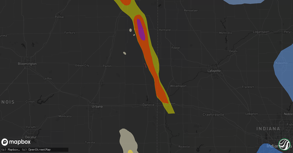 Hail map in Rossville, IL on July 27, 2026
