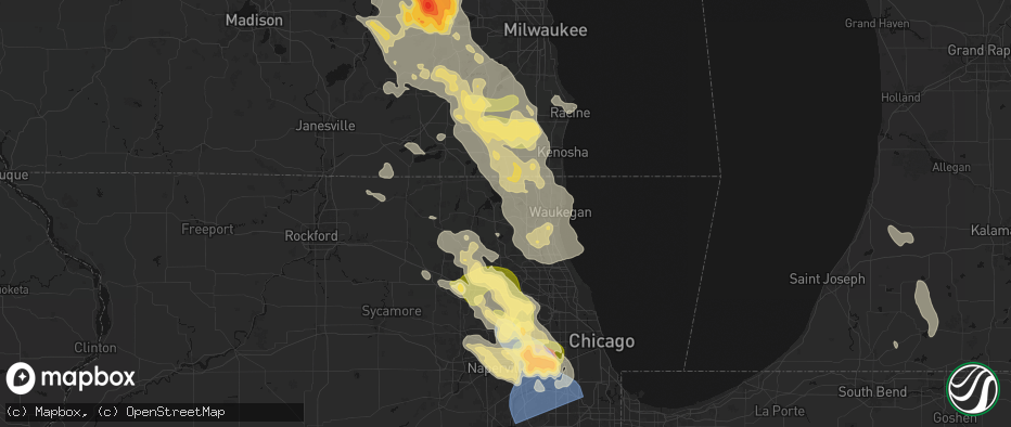Hail map in Round Lake, IL on July 27, 2026