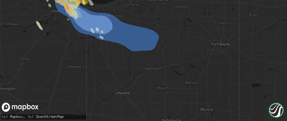 Hail map in Royal Center, IN on July 27, 2026