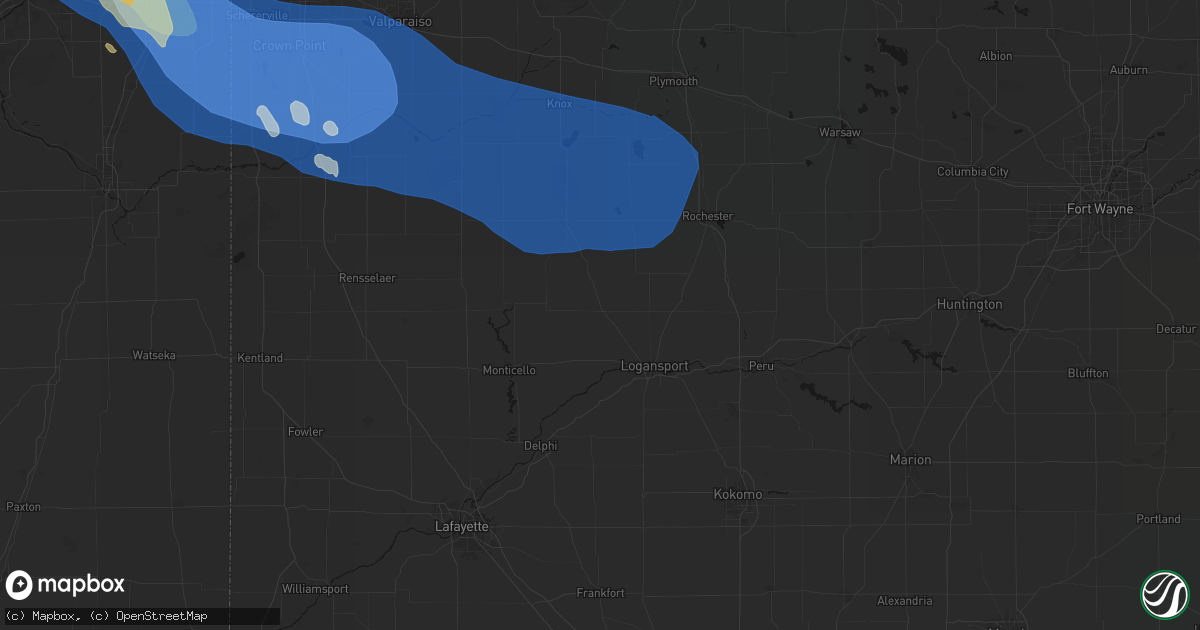 Hail map in Royal Center, IN on July 27, 2026