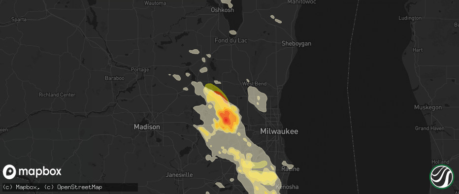 Hail map in Rubicon, WI on July 27, 2026