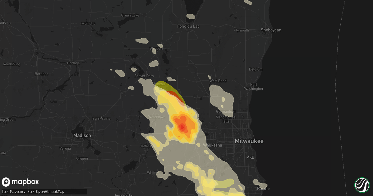 Hail map in Rubicon, WI on July 27, 2026
