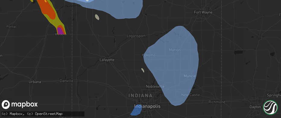 Hail map in Russiaville, IN on July 27, 2026