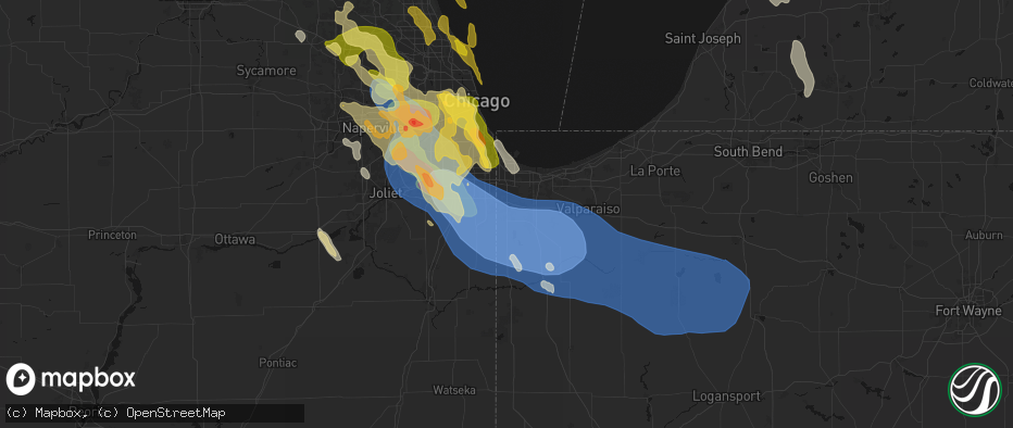 Hail map in Saint John, IN on July 27, 2026
