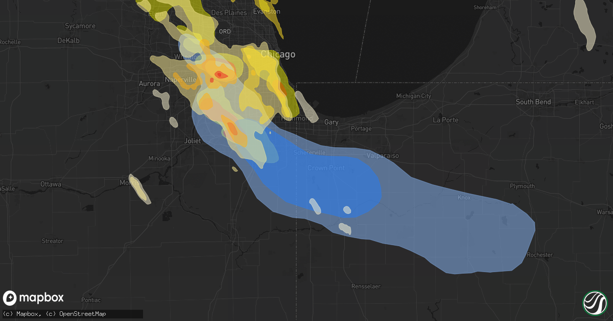 Hail map in Saint John, IN on July 27, 2026