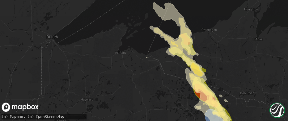 Hail map in Saxon, WI on July 27, 2026