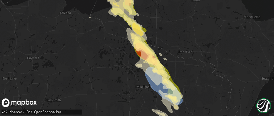 Hail map in Sayner, WI on July 27, 2026