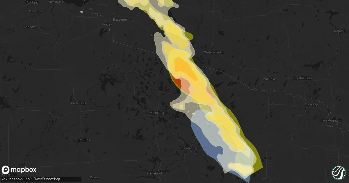 Hail map in Sayner, WI on July 27, 2026