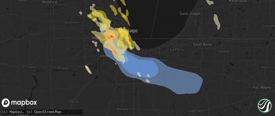 Hail map in Schererville, IN on July 27, 2026