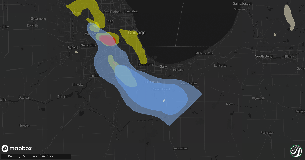 Hail map in Schererville, IN on July 27, 2026