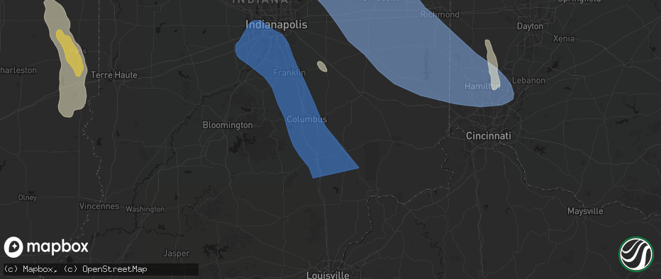 Hail map in Scipio, IN on July 27, 2026