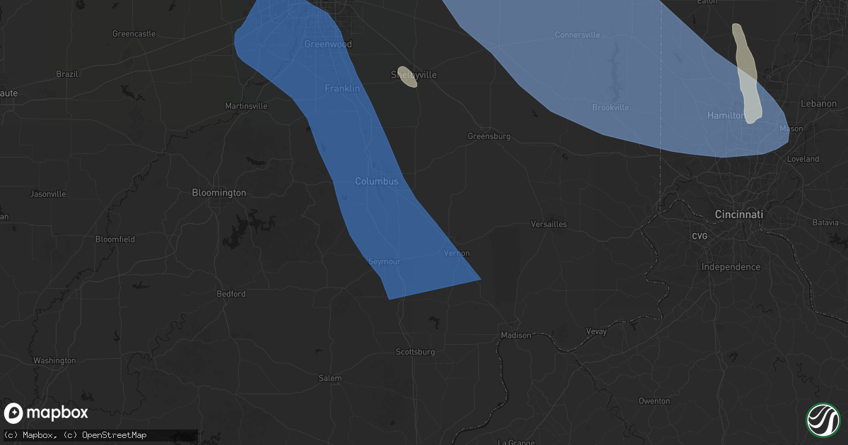 Hail map in Scipio, IN on July 27, 2026