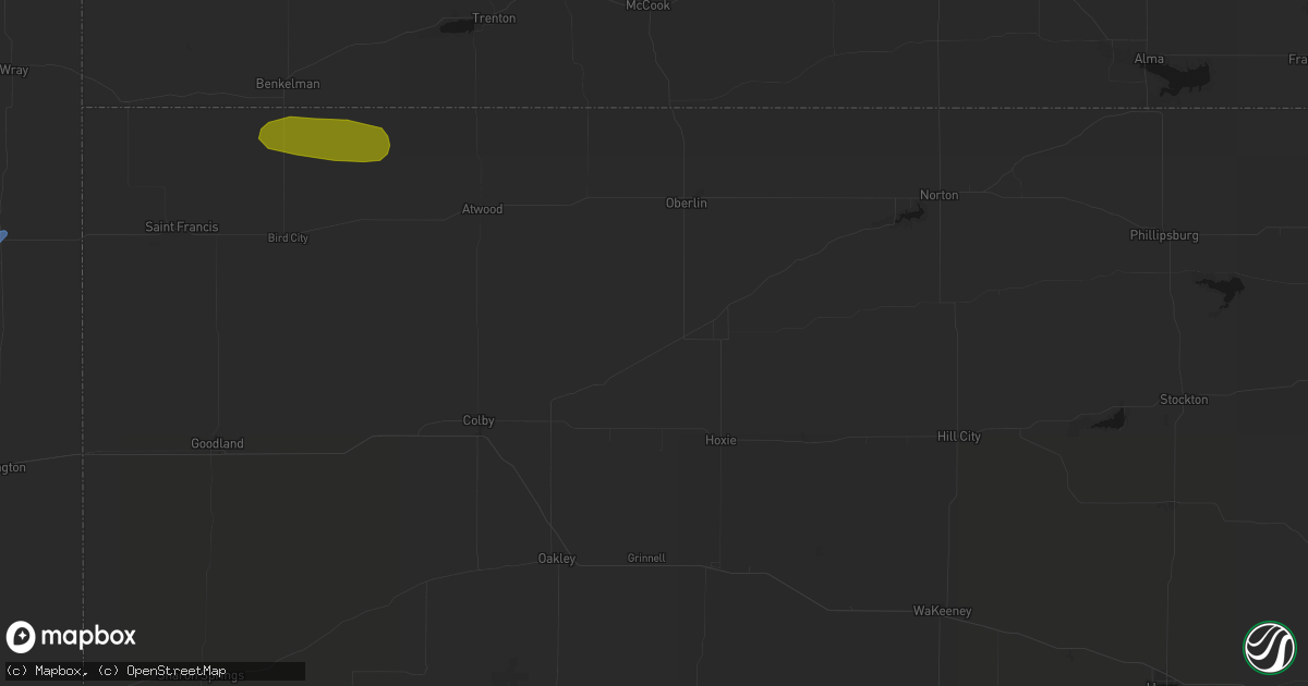 Hail map in Selden, KS on July 27, 2026