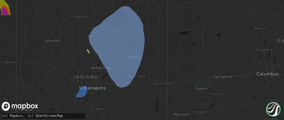 Hail map in Selma, IN on July 27, 2026