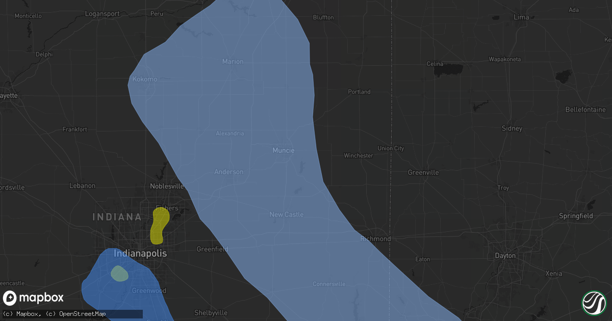 Hail map in Selma, IN on July 27, 2026