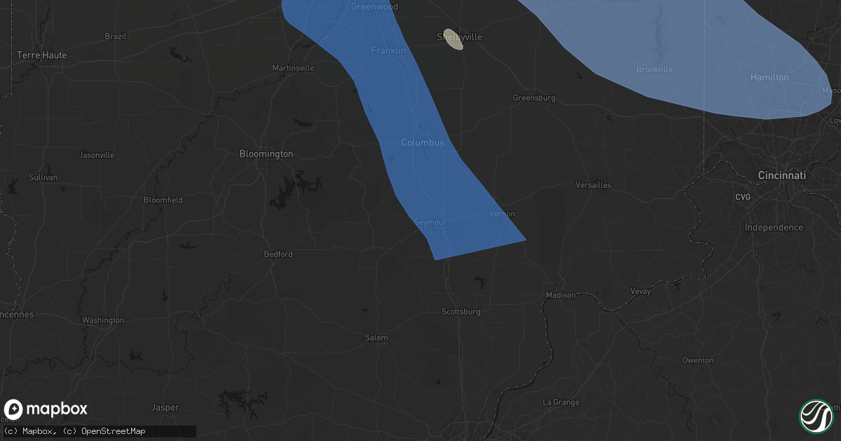 Hail map in Seymour, IN on July 27, 2026