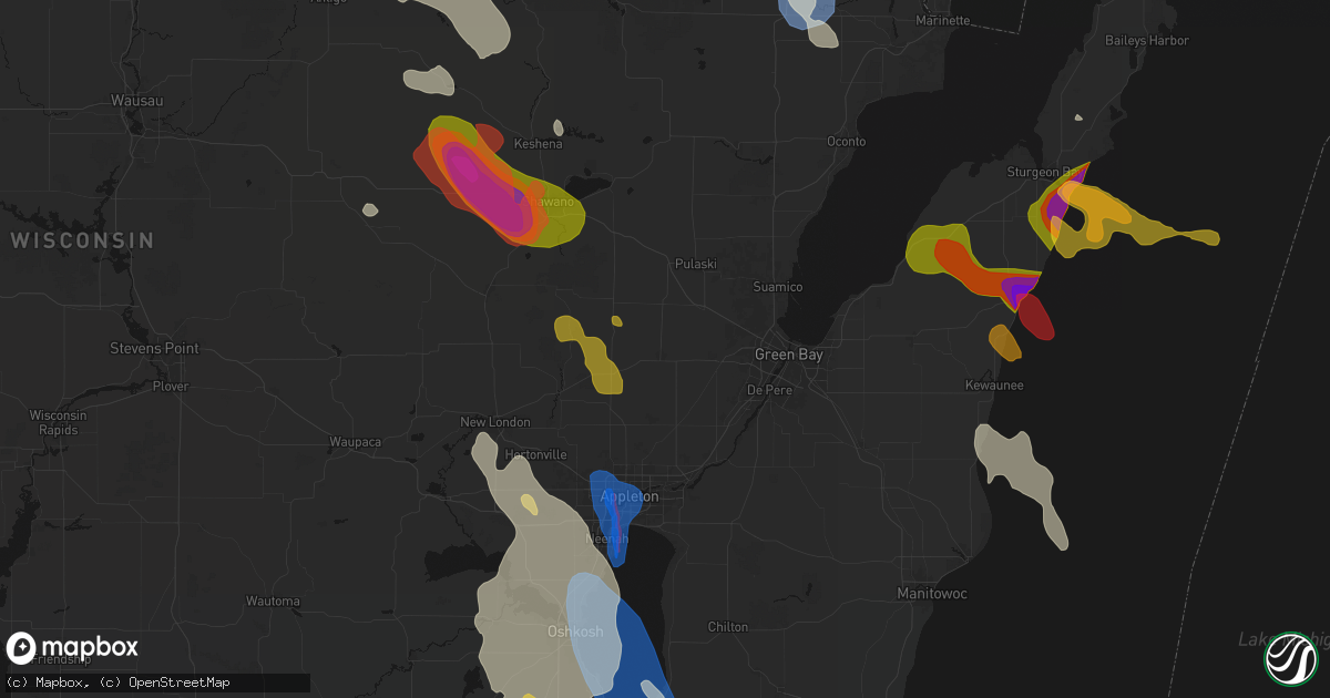 Hail map in Seymour, WI on July 27, 2026