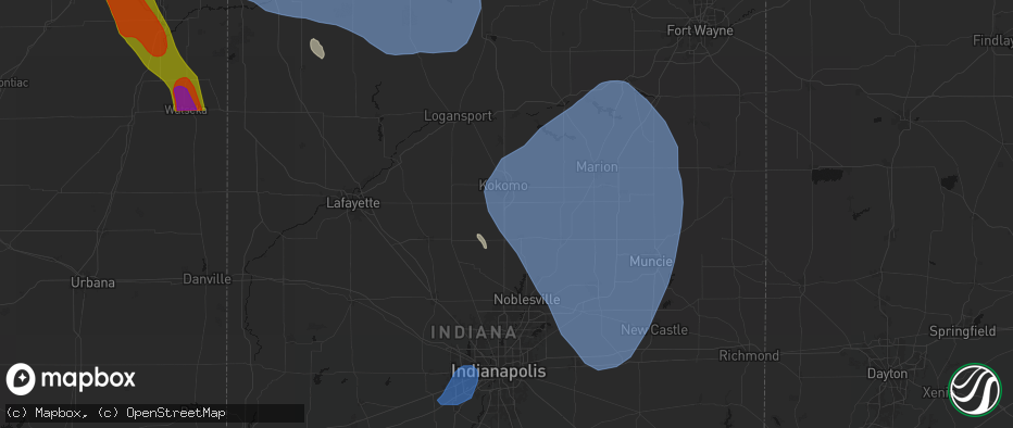 Hail map in Sharpsville, IN on July 27, 2026