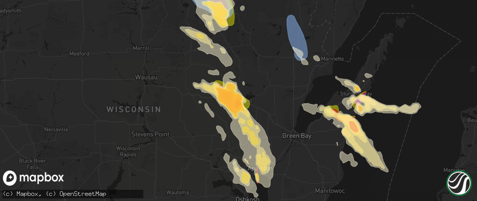 Hail map in Shawano, WI on July 27, 2026