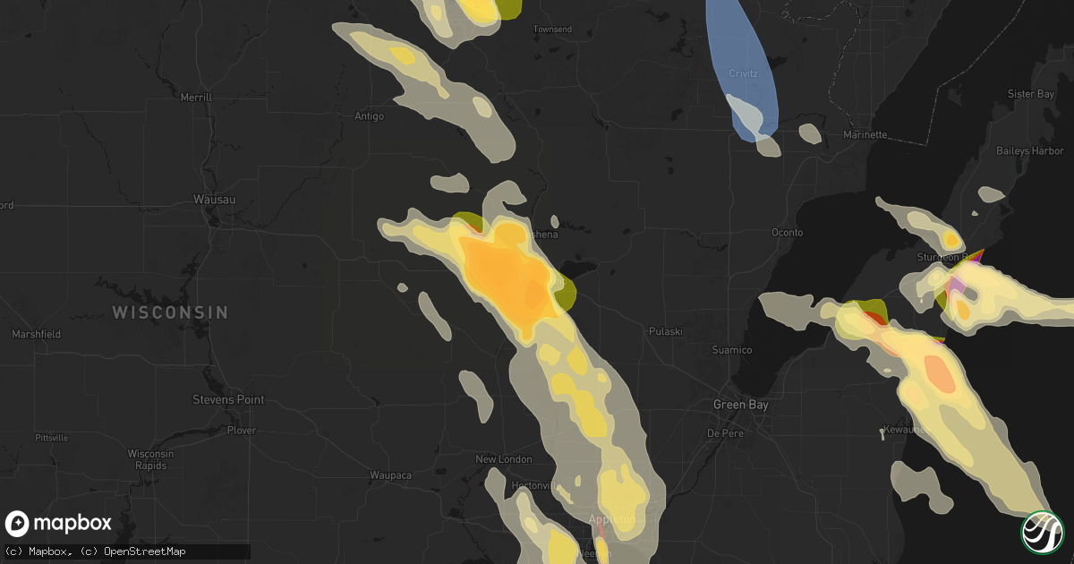 Hail map in Shawano, WI on July 27, 2026