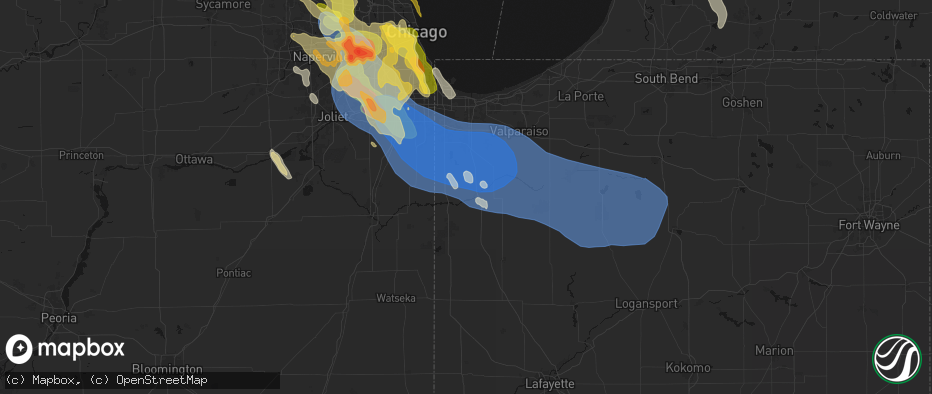 Hail map in Shelby, IN on July 27, 2026