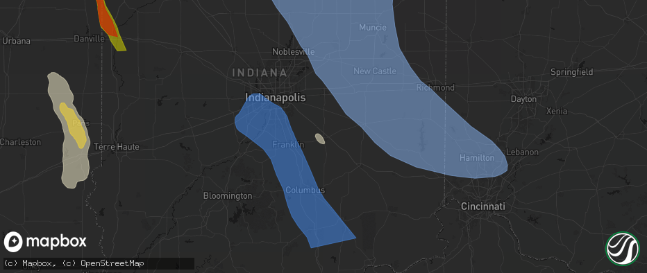 Hail map in Shelbyville, IN on July 27, 2026