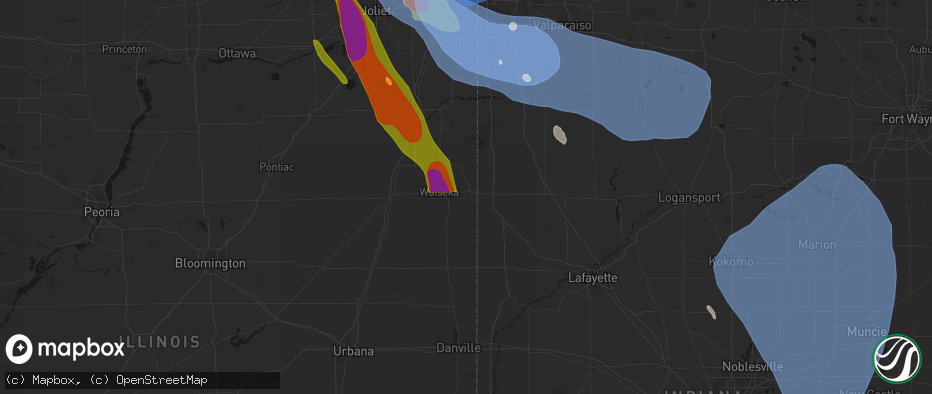 Hail map in Sheldon, IL on July 27, 2026