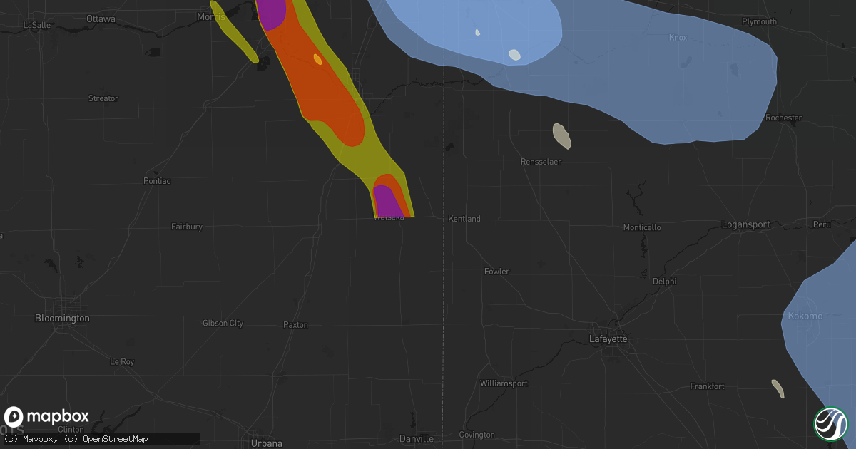 Hail map in Sheldon, IL on July 27, 2026