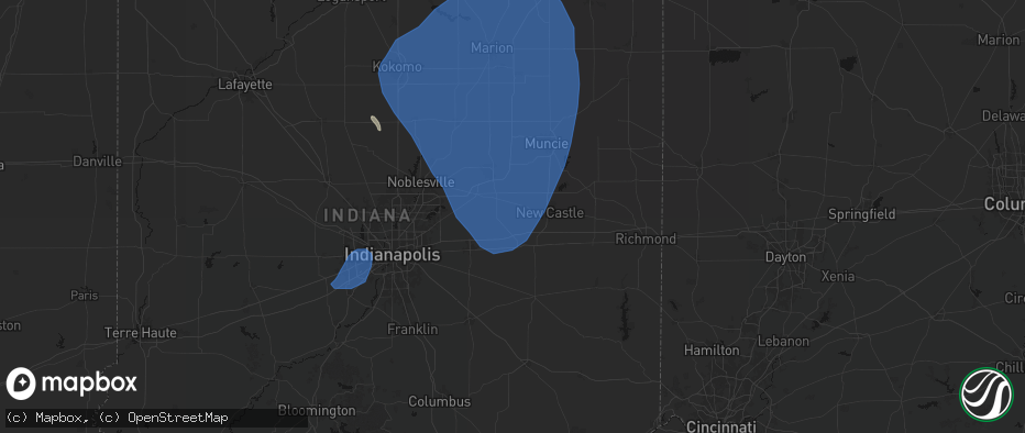 Hail map in Shirley, IN on July 27, 2026