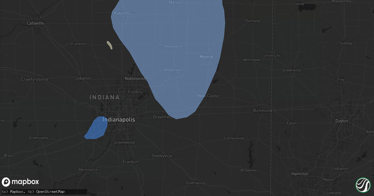 Hail map in Shirley, IN on July 27, 2026