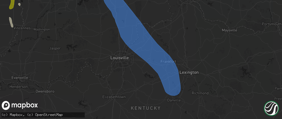 Hail map in Simpsonville, KY on July 27, 2026