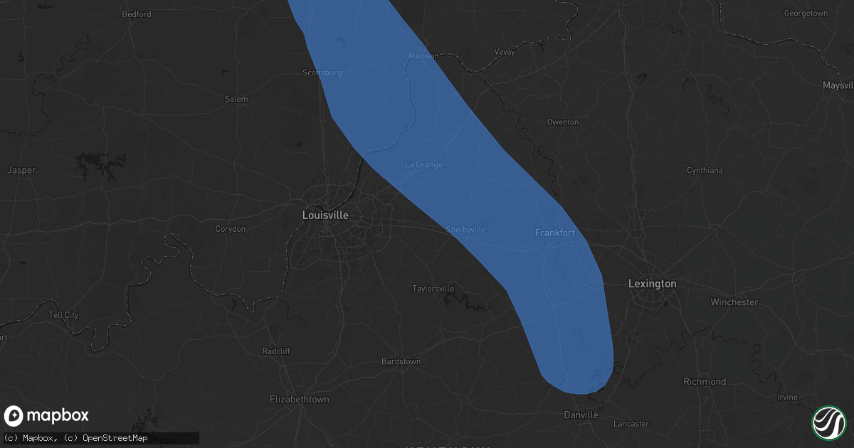 Hail map in Simpsonville, KY on July 27, 2026